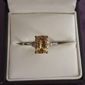 Natural Golden Apatite & Natural Diamond Ring.